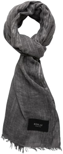 Replay Unisex Schal mit Fransen, Washed Black 0097 (Schwarz), Einheitsgröße