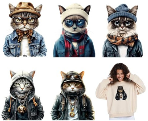 SUPERDANT 6 Stück Katzen Bügelbilder Wärmeübertragung Patches Für Kleidung Süße Katzen Wärmeübertragung Aufkleber Lustige Tier Transfers Für T Shirts Rucksäcke Basteln DIY Dekorationsapplikationen