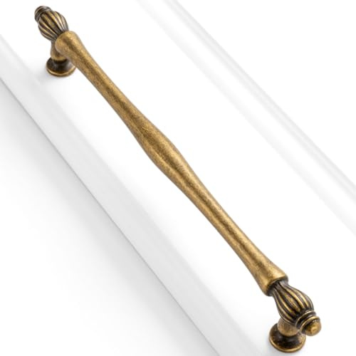 BEROSSA 7-1/2 Inch Antique Brass Cabinet Pulls Drawer Handles 5 Pack 2510 | Vintage Brass Kitchen Cabinet Handles, French Style, Comfortable Grip, Solid Hardware for Dressers Cupboards Bathroom Vanity