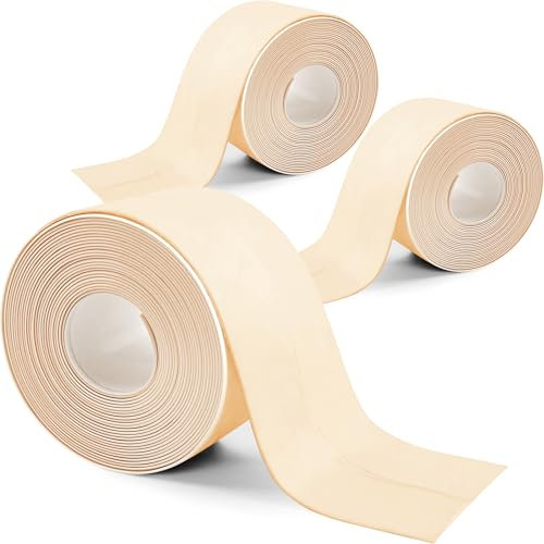 Lot de 3 rouleaux de ruban d'étanchéité autocollant en PVC imperméable pour cuisine, évier, plafond, toilettes, baignoire, humidité et empêche la moisissure, 38 mm x 3,2 m (crème)