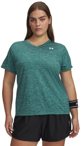 Under Armour Femme Tech Twist Short Sleeve V Neck T-Shirt, Rack Vert / / Blanc, XXL EU