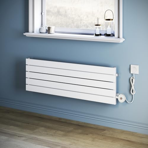 ZANOFIRA 800W Smart Electric Radiator with WiFi Control,Programmable Timer & LCD Display, Energy-Efficient, White Horizontal Designer Radiator Single Column Flat Panel, 376x1200mm