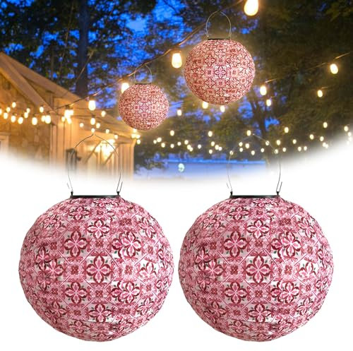 KBIBCK Lampions Solar Außen, 2 Stück Solar Lampions Außen Wetterfest, 10 Zoll Solarlampions für Außen Hängend, LED Solars Gartenleuchten, LED Solars Lampions für Garten, Hof, Terrasse, Hochzeit Deko