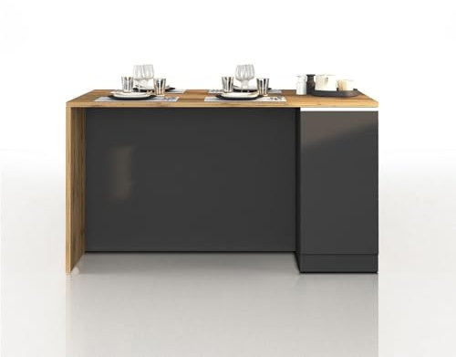 WHOUS Isola Cucina SOLE con 2 Ante, Tavolo da Pranzo e Piano di Lavoro, Ideale per Open Space e Spazi Ridotti, 160x90x90 cm, Antracite Opaco e Rovere