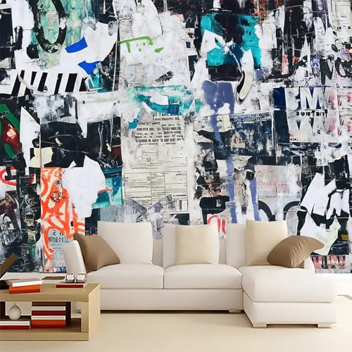 Selbstklebende Fototapete Street Graffiti Art 3D Effekt Wandbild Moderne Vlies-Tapete 200 x 140 cm für Wohnzimmer, Schlafzimmer, Büro Wanddekoration in Premium-Qualität Schwarz Und Weiß Bunt