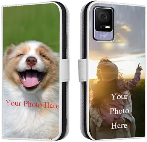 FortiCase Personalised Phone Case for TCL 501,PU Leather Flip Cover,with Card Slots,Holder Cases,Design Your Own Photo Image,Text Personalised Case - White-LN4
