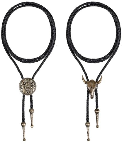 QFGasre Bolo Krawatte für Herren Western Cowboy krawatte Lederkrawatte türkisfarbene Halskette mit Indianer Motiv Halloween Krawattes Kostümzubehör für Damen 2 Stück