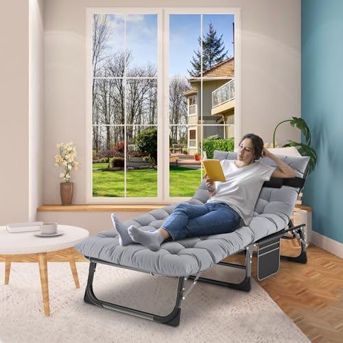 Meulbaty Foldable Sun Lounger 190x68x28cm Foldable Guest Bed (Grey Pleuche)