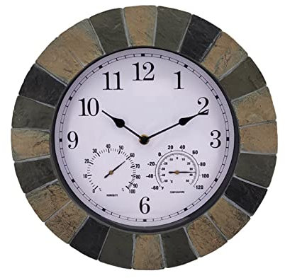 XuQiZZpp Orologio da parete vintage Waterpoof con temperatura e umidità, senza ticchettio, per cucina, casa, ufficio, decorazione