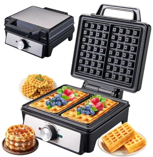 1600W Electric Waffle Maker - Dual Plates, Adjustable Temp Control, Non-Stick & Overflow Guard - For Belgian Waffles, Pancakes, Grilled Cheese, Burgers