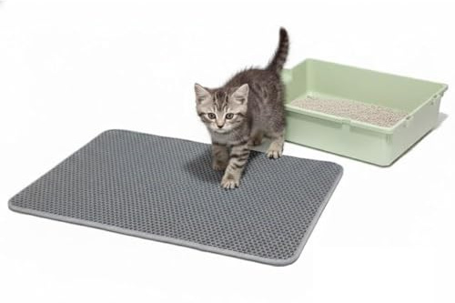 Katzenklo Matte,Katzenklo,60x90cmWabenmatte für Katzenklo,katzenteppich,matte katzenklo unterleger,cat litter mat,Rutschfeste Unterlage mit Bienenwaben-Design, Wasserdicht & Leicht zu Reinigen-Grau