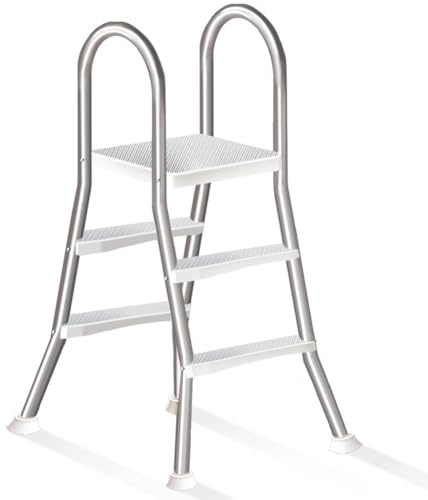 Errzom 4 Stufige Poolleiter Edelstahl, Pooltreppe für Aufstellpool, Poolleiter 132 cm Poolhöhe, Pool Treppe, Poolstufen für Aufstellpools, Schwimmbadleiter Poolleitern 250 kg Tragkraft