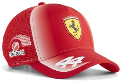 PUMA Ferrari F1 2026 Hamilton Kinder Trucker-Kappe – Rot – Einheitsgröße | Gebogene Krempe mit verstellbarem hinteren Verschluss, Kinderverstellbare Passform