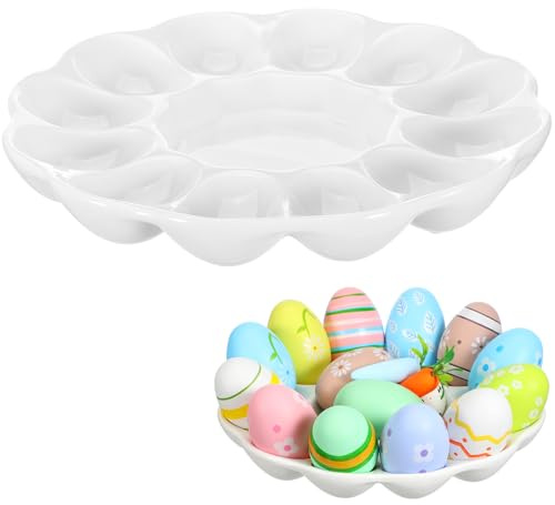 VICASKY Easter Eggs Holder & Deserts Deviled Egg Tray - Ceramic White Porcelain 12 Cup Serving Catering Platter for Hard Boiled Devil Plate and 8.15X8.15X1.10In Reusable Non-Stick