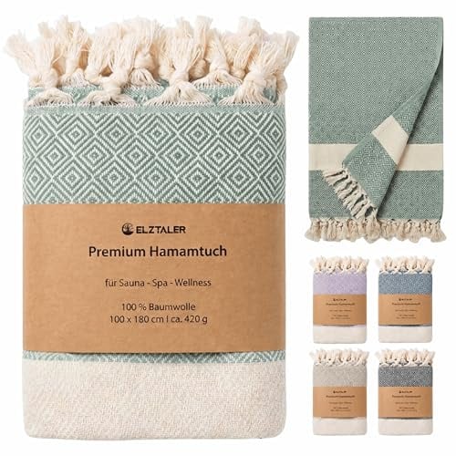 ELZTALER Hamamtuch 180x100 cm Saunahandtuch & Strandtuch – 100% Baumwolle | XXL Saunatuch · leicht, saugstark & schnelltrocknend · dünn & platzsparend · Reisehandtuch für Sauna, Strand und Urlaub