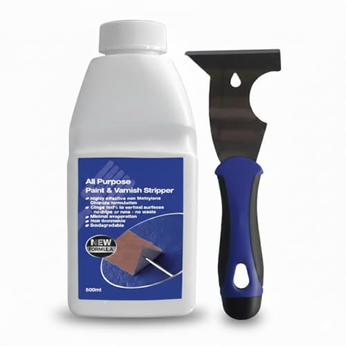 KasaBona Paint Stripper Gel 500ml – Powerful Multi-Surface Paint & Varnish Remover for Wood, Metal & Concrete for DIY Use with 5-in-1 Scraper Tool