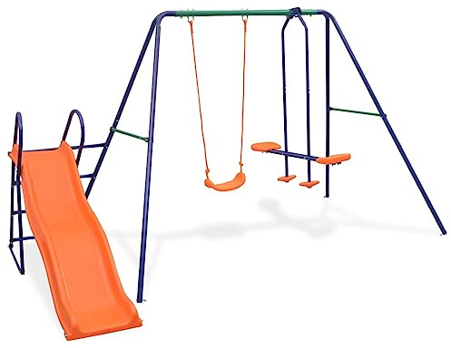 Generisch Schaukelset mit Rutsche und 3 Sitzen Orange,Spielzeuge & Spiele,Spielzeug für draußen,Schaukeln & Spieltürme-91359