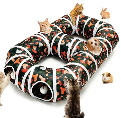 Katzenspielzeug Faltbarer Katzentunnel Große Kaninchen Tunnel Spieltunnel Interaktives Katzenspielzeug Spielzeug Katzen Selbstbeschäftigung mit Hängenden Pompons für Katze Welpen (Stil 1)