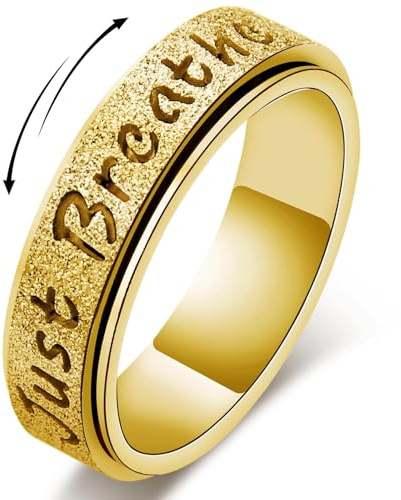 MIYUEFAN Anxiety Ring für Damen, Anti Stress Band Ring Gold Silber Edelstahl Anti-Angst Spinner Ringe Faith Over Fear Stresslinderung Schmuck Geschenk für Frauen Herren