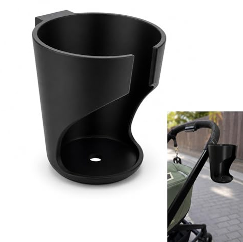 Getränkehalter kompatibel mit Cybex Kinderwagen, Cup Holder Schwarz | Kompatibel mit Cybex Priam, Mios, Gazelle S, Balios & Coya; Klick-Montage, Ablaufloch, für Becher & Flaschen