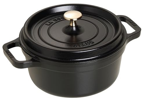 STAUB Gusseisen Bräter/Cocotte, Rund 22 cm, 2,6 L, Aromaregen Funktion für optimale Befeuchtung, Für alle Herdarten inkl. Induktion & Backofen, Schwarz
