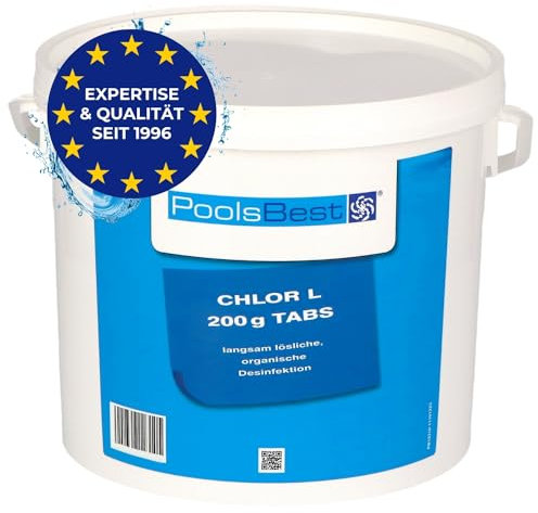 PoolsBest 5kg Chlor L 200g I langsamlösliche Chlortabletten für Pool I hochwertige Poolpflege Chlortabs I Langzeit Tabs mit 92% Aktivchlor I Pool-Chlor-Tabletten zur Desinfektion
