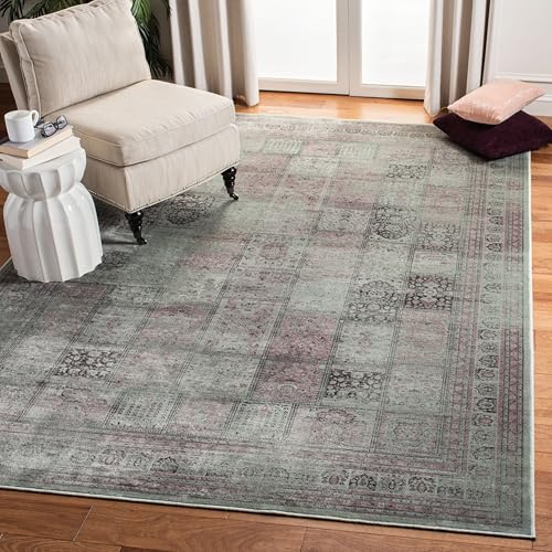 SAFAVIEH Vintage Collection Area Rug - 6'7 x 9'2, Amethyst, Oriental Distressed Viscose Design, Ideal for High Traffic Areas in Living Room, Bedroom (VTG127-2111)