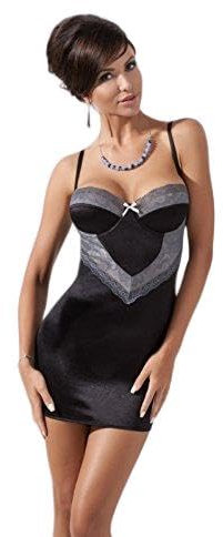 Unterkleid schwarz grau Chemise Negligee Nachtwäsche Dessous Reizwäsche 2tlg S/M