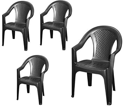 Chaise de jardin empilable, plastique effet rotin - Chaise empilable en plastique - 2 couleurs au choix 4 Stück - anthrazit gris