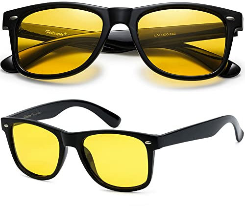 PolarSpex Lunettes de soleil polarisées pour homme et femme - Protection UV, durables et légères - Lunettes de soleil rétro pour la conduite, la pêche, Noir | Conduite de nuit jaune, Large