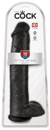 King Cock 15 Cock with Balls, Black, 38 cm