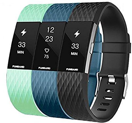 FunBand Bracelet Fitbit Charge 2, Bande en Silicone Souple Sangle de Remplacement Reglables Sport Accessorie pour Montre Connectée Fitbit Charge 2
