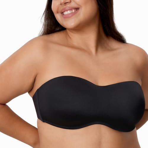 Delimira Women's Strapless Bra Underwire Non Padded Minimiser Plus Size Bandeau Seamless Bra Black 40C