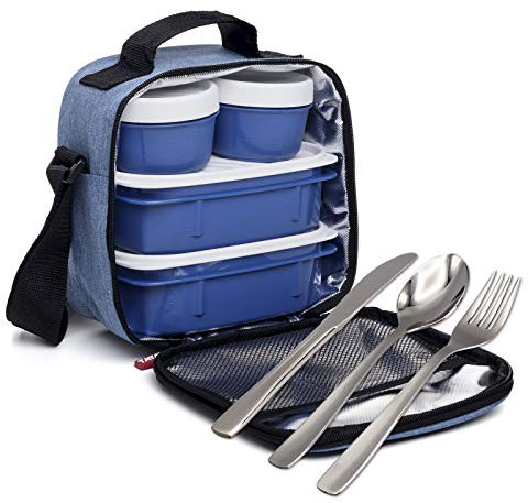 PracticFood - Kit Urban Food Negro Cubiertos - Bolsa térmica porta alimentos. Denim Blue