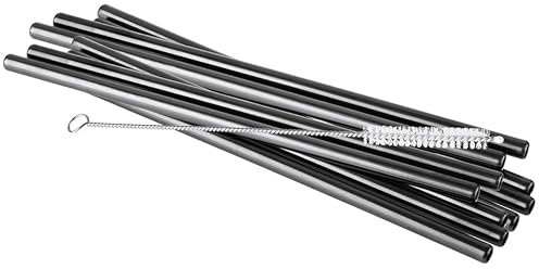 APS 93384 Trinkhalme aus Edelstahl, 10er-Set, inkl. Reinigungsbürste, Ø 8 mm, Länge 21,5 cm, Gunmetal-Look