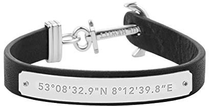PAUL HEWITT Herren Ankerarmband Signum Koordinaten mit Leder Band in Schwarz und Anker aus Edelstahl in Silber PH-MSC-S-B-XL