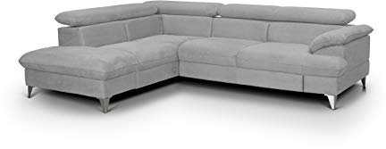 Mivano Schlafsofa David / Moderne Eckcouch mit verstellbaren Kopfstützen, Schlaffunktion und Stauraum / 256 x 71 x 208 / Mikrofaser-Bezug, Grau
