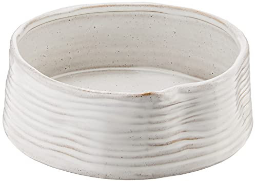 Fringe Studio Stoneware Pet Bowl, Medium, Ribbed White (501005)