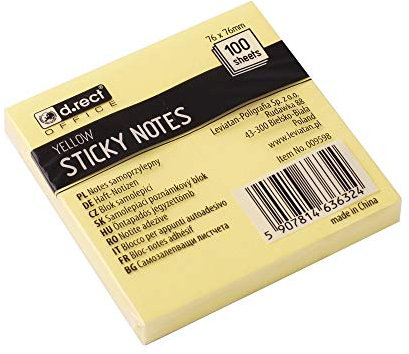 D.RECT Haftnotizen 76x76mm Sticky Notes selbstklebende Haftnotizzettel für Büro Haus 100 Blatt gelb
