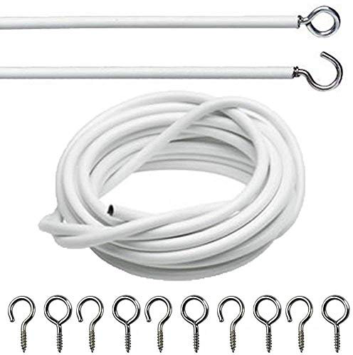 Merriway BH07583 Curtain Wire 1Metre (39 inch) Hooks & 6 x Eyes, White