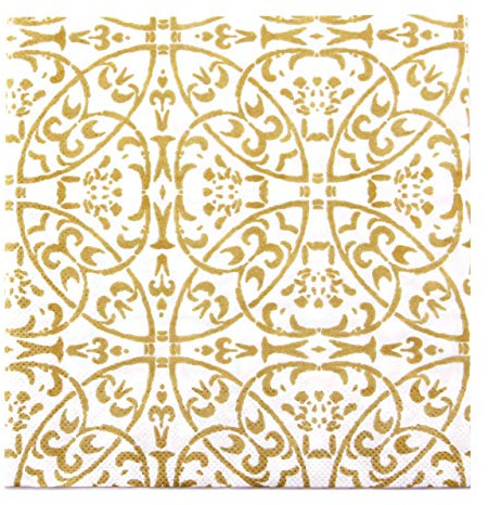 20 Stück Papierservietten gemustert in WEISS/GOLD 40 x 40 cm Tissue Ornament Servietten 3- lagig Tischdekoration Geburtstag Party Dinner