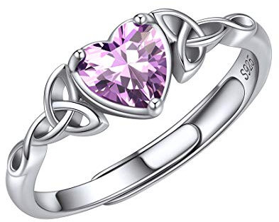 ChicSilver Silberring Damen 925 Silber Verstellbare Zirkonia Ring Frauen Keltischer Knot Ring 925 Silber Herz Ring mit Geburtstein Bling Alexandrit Ring Fingerring Eheringe Schmuck für Valenitnstag