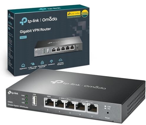 TP-LINK (TL-ER605) Omada Gigabit VPN Router, Omada SDN, 5x GB LAN, Up to 4x WAN, Abundant Security Features