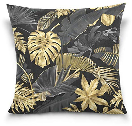 PUXUQU Kissenbezug 40x40 cm Golden und Schwarz Blätter Dekorative quadratische Kissenbezüge Kissenhülle für Couch Sofa Schlafzimmer Auto