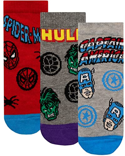 Marvel Kinder Avengers Socken 3er Pack Spiderman Hulk und Captain America Knöchelsocken