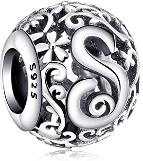 Annmors Damen Buchstabe S Charms für Armband 925 Sterling Silber Anhänger Vintage Alphabet Bead Buchstabieren Sie das Wort Sammlung