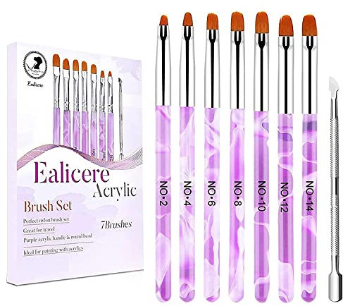 7Pcs pinceaux ongles nail art Brosses et déco d'ongles gel UV chablon pour ongle gel construction pinceau ongle gel avec Une Juste poussé