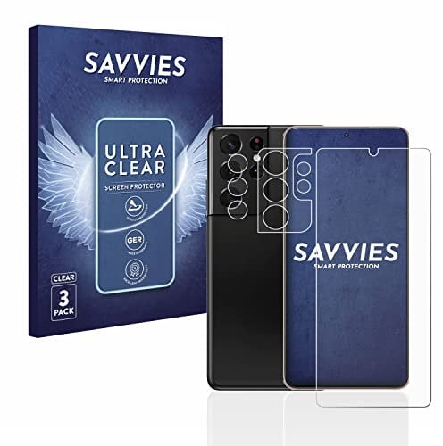 savvies Protection Ecran pour Samsung Galaxy S21 Ultra 5G (Avant+Caméra) (6 Pièces) - Film Protection Ultra Clair