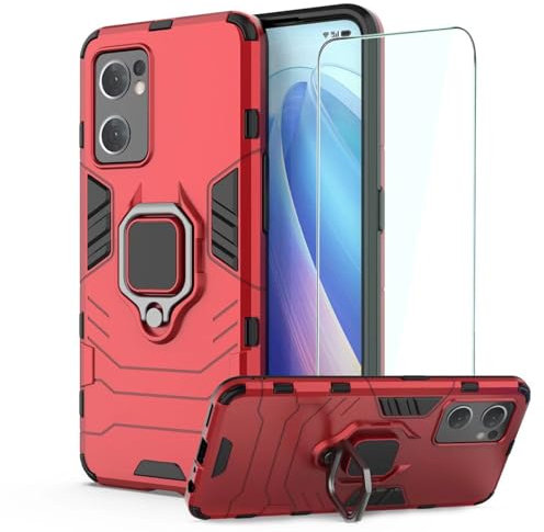 DERHAN Funda para OPPO Find X5 Lite, Fundas Resistentey Duradero con Cristal Templado, Carcasa Antigolpes Silicona TPU Bumper Case - Rojo