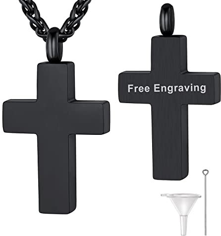 Supcare Edelstahl Urne Asche Halskette für Damen Schwarz Kreuz Urne Anhänger mit Asche Zum Befüllen Haustier Urnen Asche Kette Kreuzkette Memorial Halskette Herren Memorial Schmuck für Valentinstag